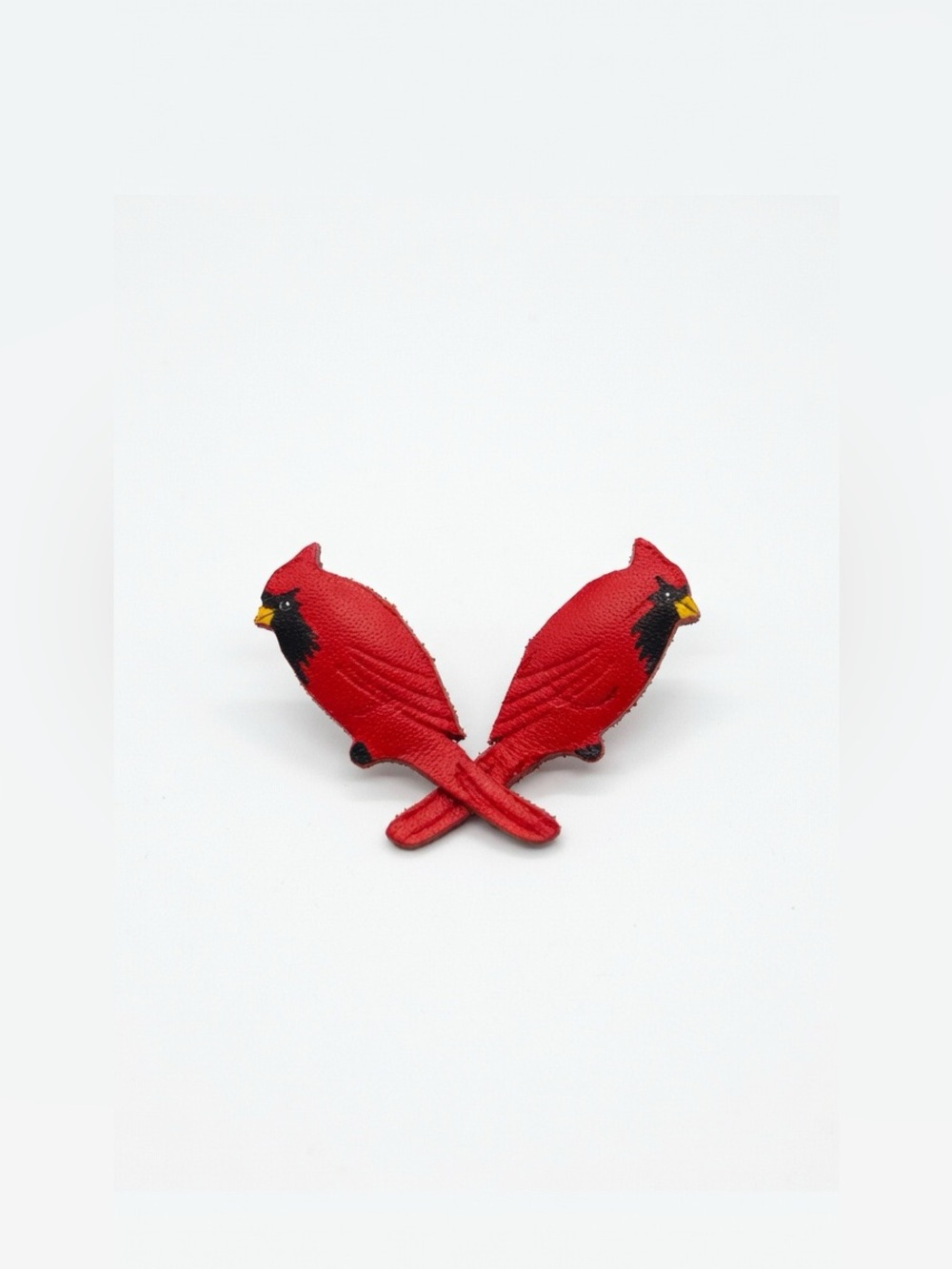 Red Cardinal Bird Leather Stud Earrings — Renewed